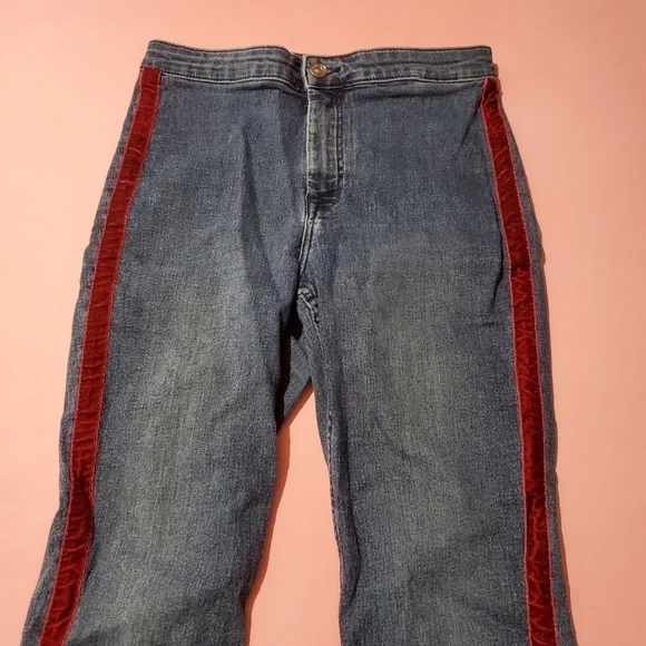 H&M Divided Blue Jean Dark Red Burgandy Velvet Stripe - Picture 4 of 8
